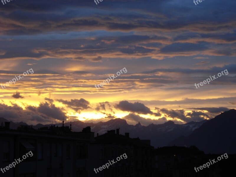 Dawn Rising Sun Clouds Colorful Nature