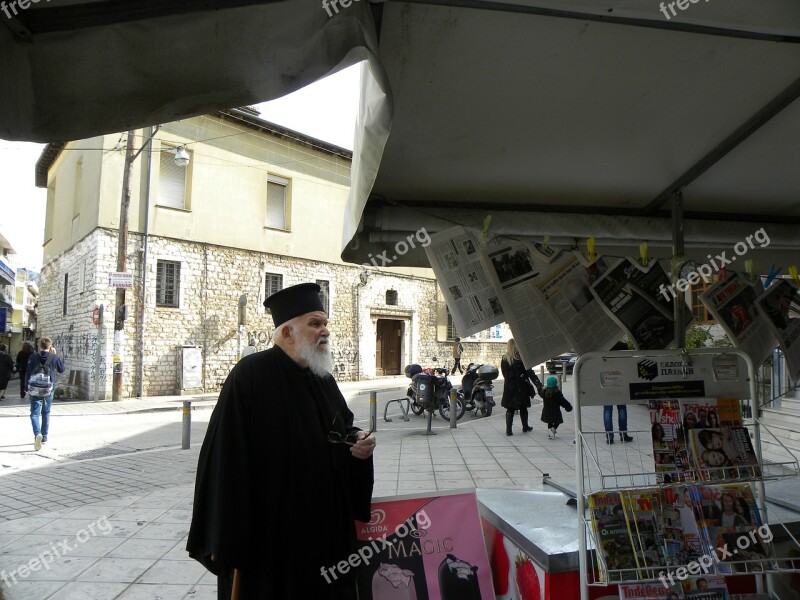 Priest Greece Ioannina Downtown Newspaper