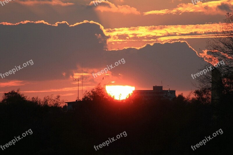 Sunset Afterglow Evening Sky Sun Red