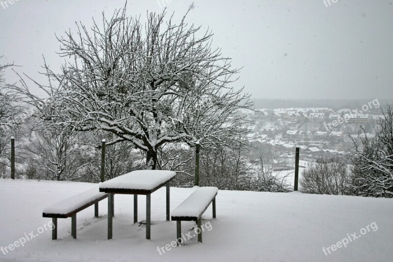 Winter Wintry Snow Trees Table