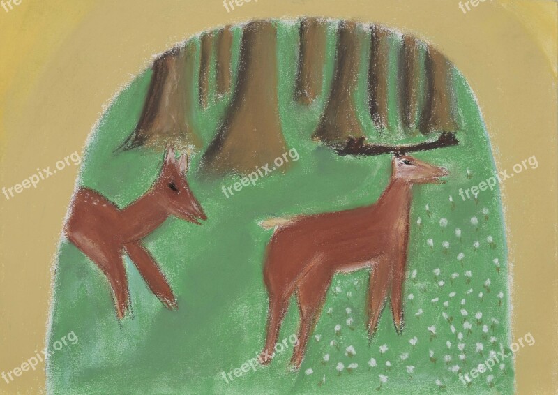 Drawing Picture Painting Deer Forest Animals