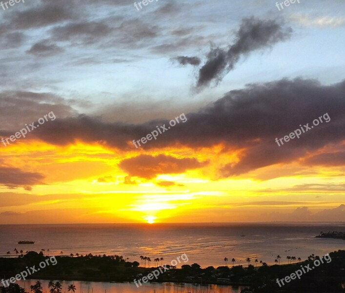 Sunset Island Ocean Sky Scenic