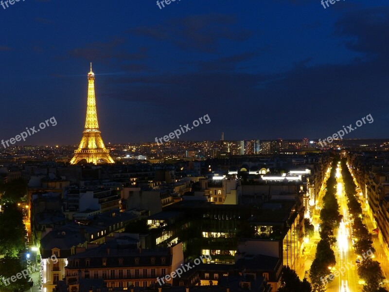 Eiffel Tower Night Paris France Illuminated