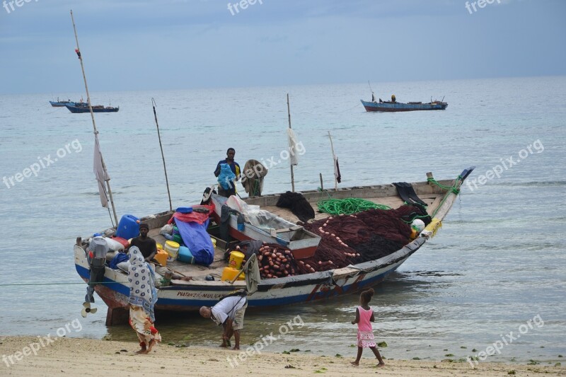 Zanzibar Boat Sea Fisherman Free Photos