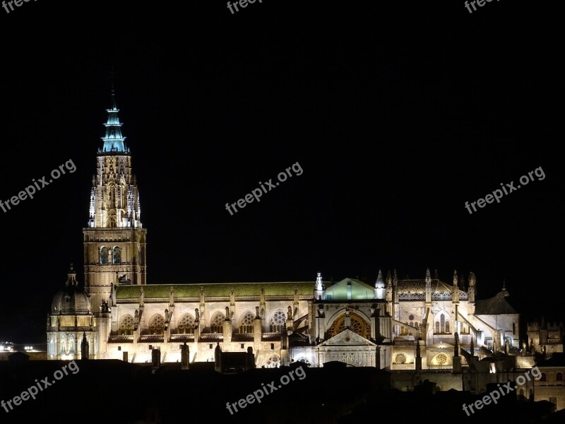 Cathedral Toledo Night Gothic Art Spain