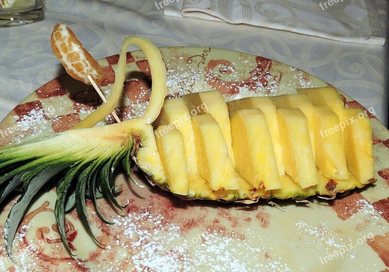 Pineapple Dish Restaurant Cutting Decorated