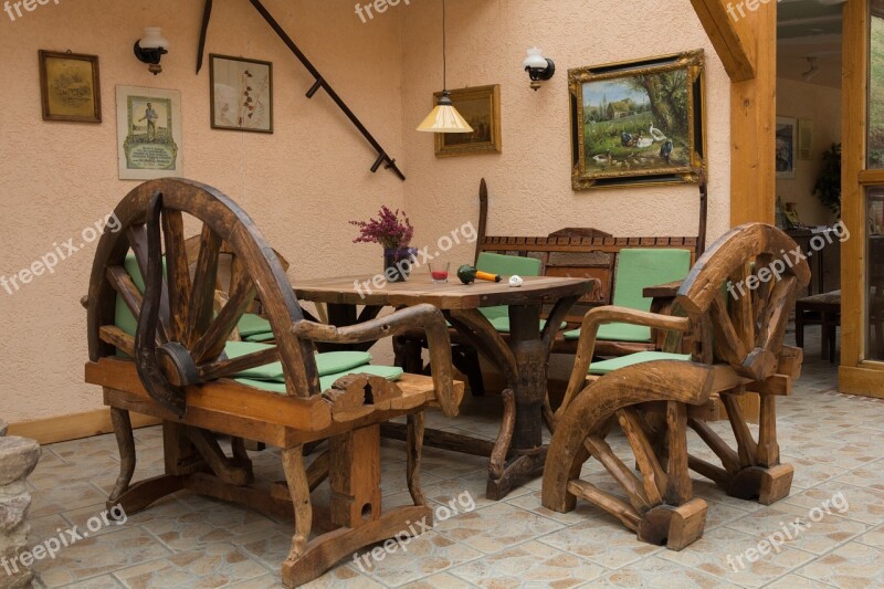 Seating Area Rustic Rural Restaurant Table