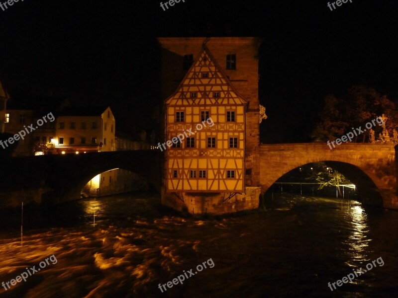 City Bamberg Architecture Night Photograph Truss