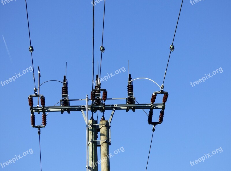 Pylon Electricity High Voltage Powerlines Blue Sky