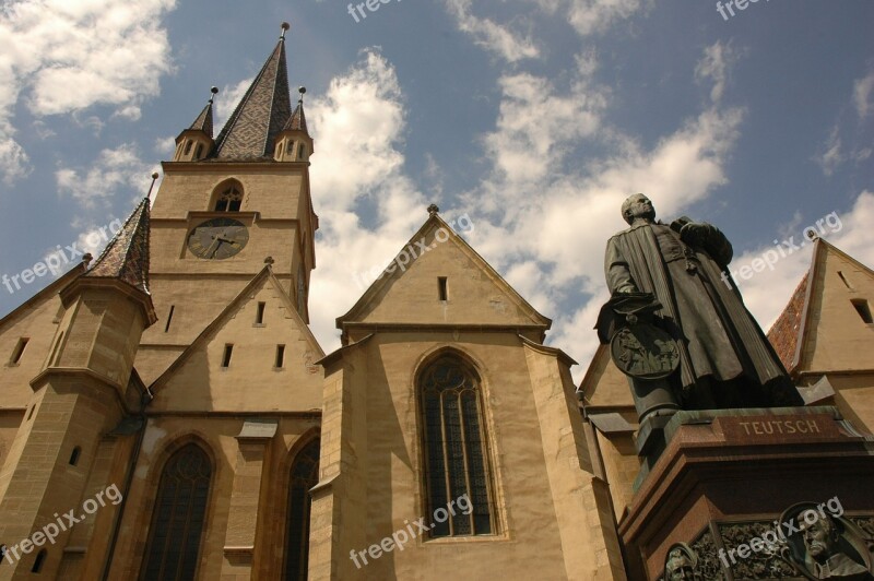 Sibiu Church Statue Teutsch Architecture