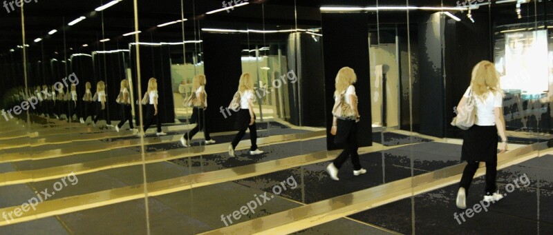 Mirror Infinite Woman Blonde Walk