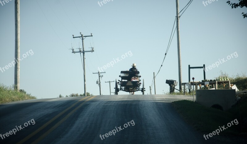 Amish Coach Road Horse Drawn Carriage Coachman