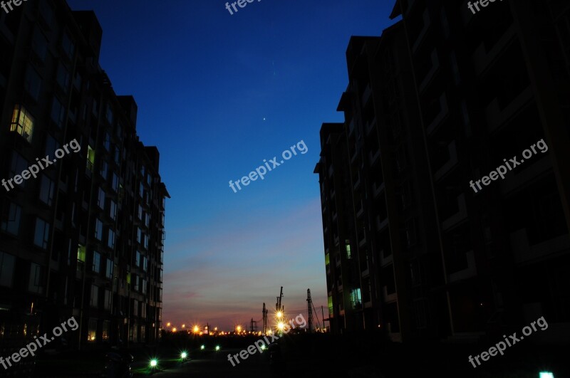 Night View Silhouette Starry Sky Construction Site China