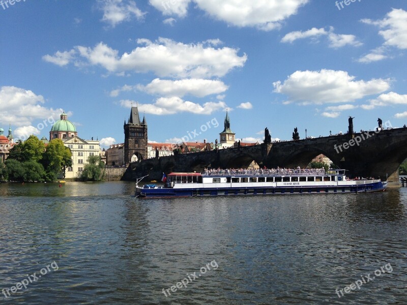 Steamer Prague Vltava River Charles Bridge