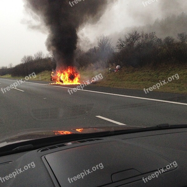 Accident Highway Burning Car Flames Auto