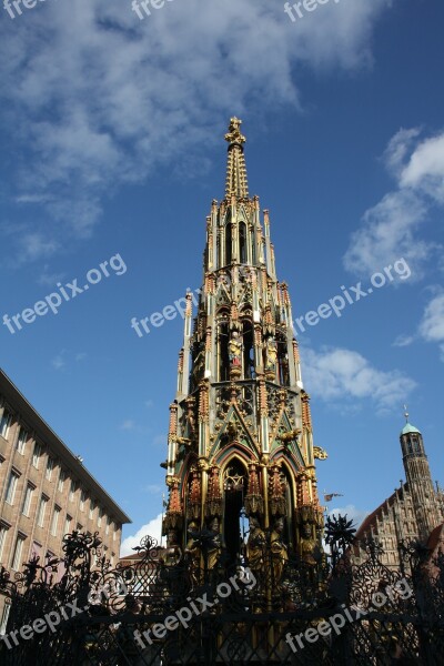 Nuremberg Wishing Well Fountain Gilded Historic Center