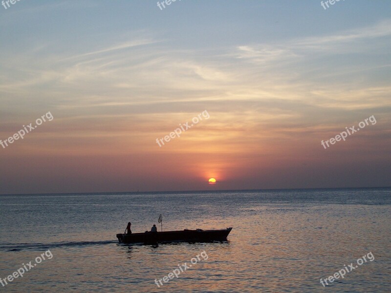 Sun Sunset Boat Twilight Ocean