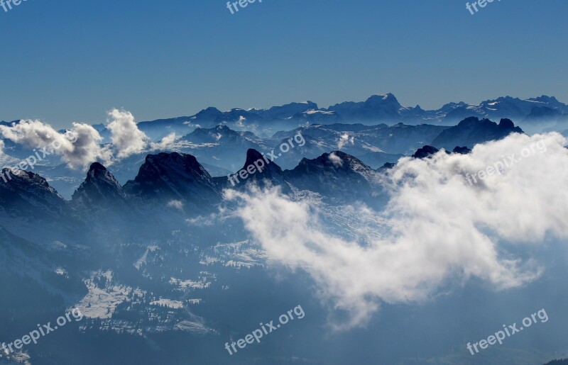 Alpstein Mountains Panorama Swiss Alps Clouds