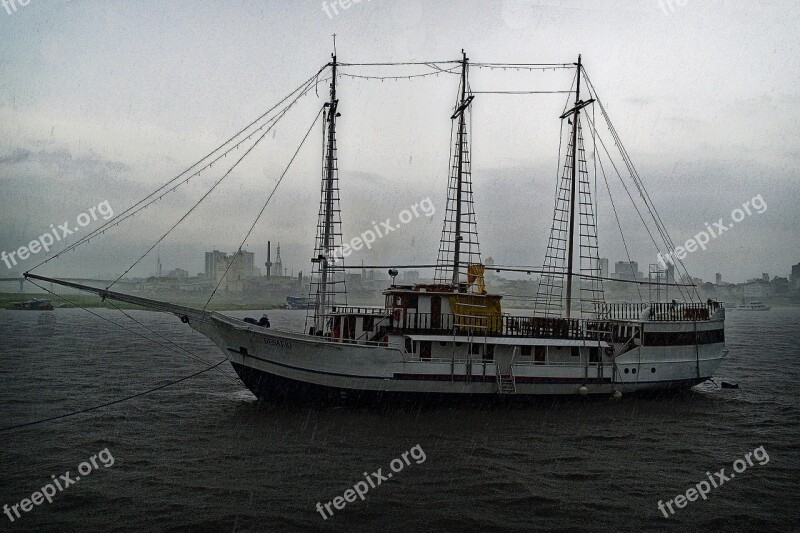 Sail Boat Ship Storm Rain Rain Drops