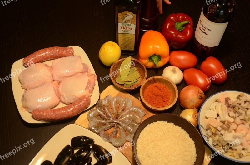 Spanish Cuisine Paella Wine Kitchen Ingredients