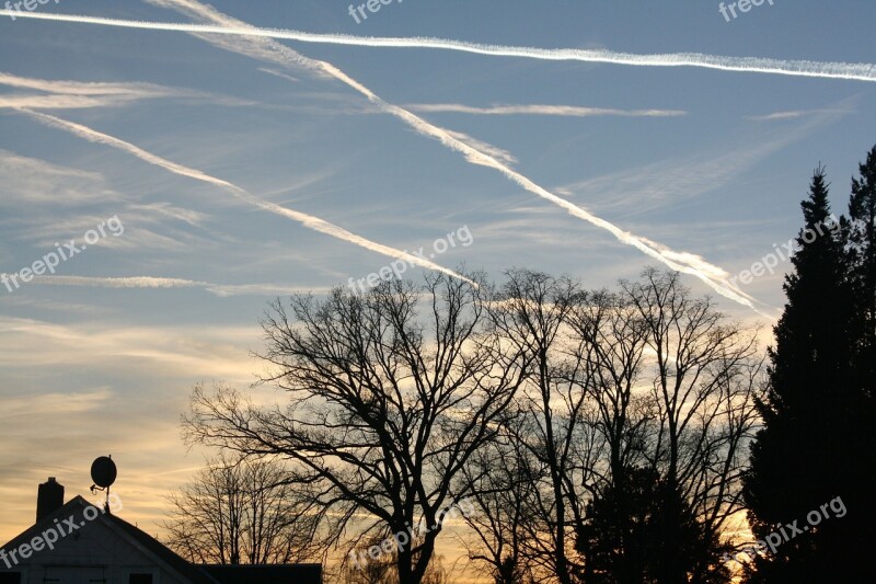 Contrail Evening Sky Aircraft Free Photos