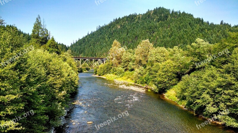 River Oregon Trees Water Summer