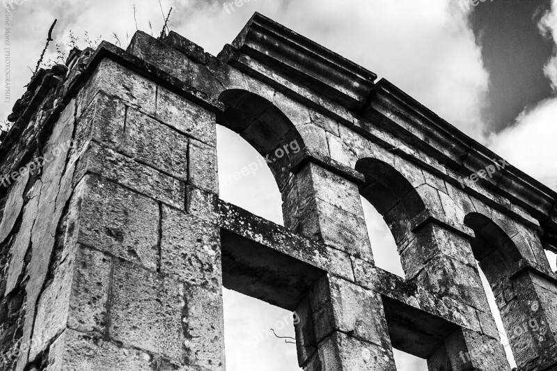 Ruins Antique Black And White Clouds Exploration