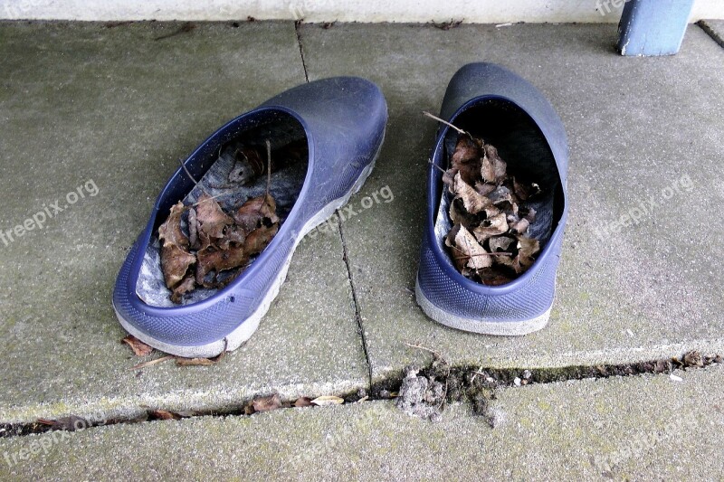 Allotment Garden Shoes Blue Dried Leaves Garden Slabs