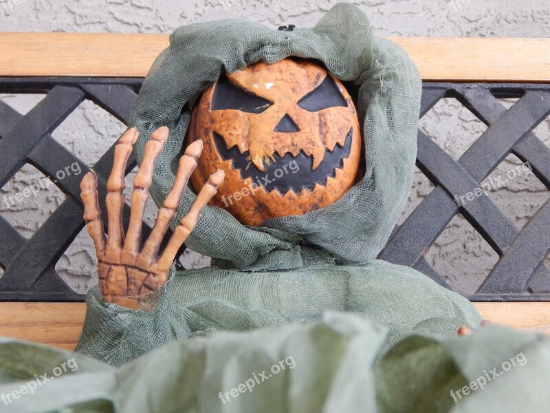 Halloween Skeleton Pumpkin Bony Fingers