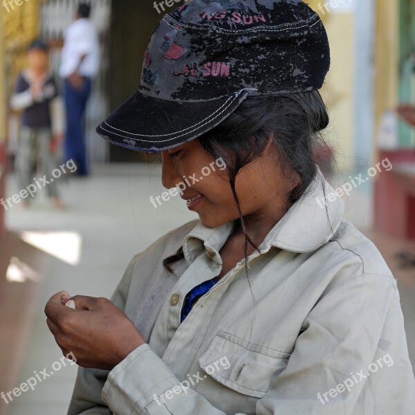 Myanmar Woman Child Student Shy