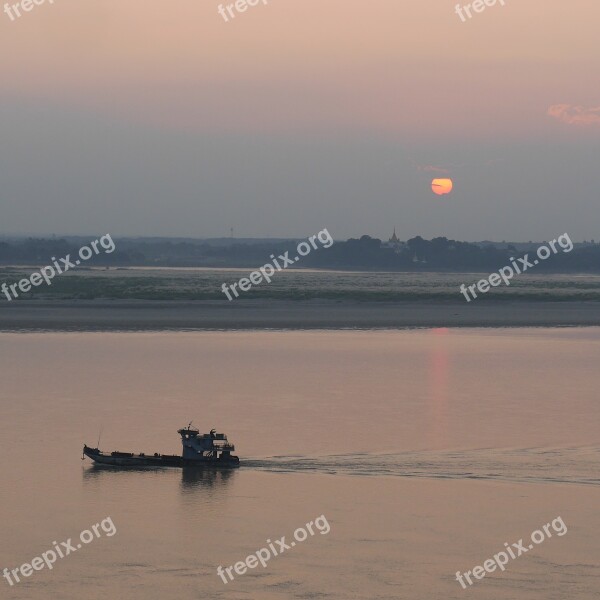 Fishing Boat Myanmar Sunset Boat Mood