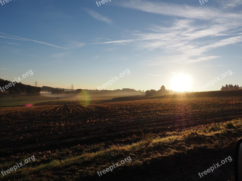 Cornfield Sunrise Morning Mist Fog Backlighting