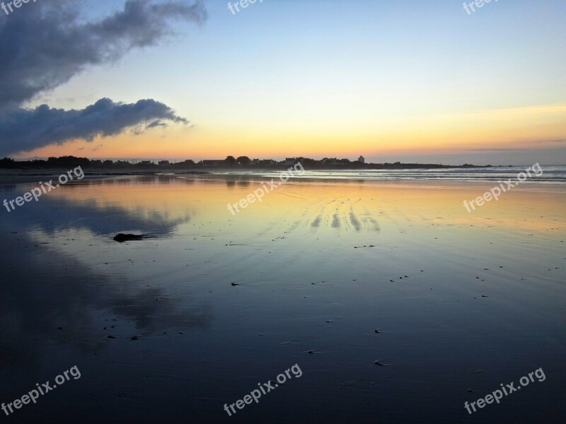 Sunset Sea Mirroring Atmosphere Sun