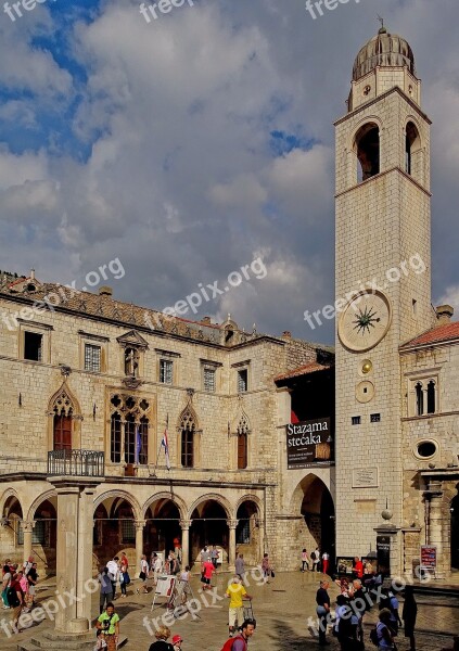 Dubrovnik Clock Tower Croatia Historic Center Adriatic Sea