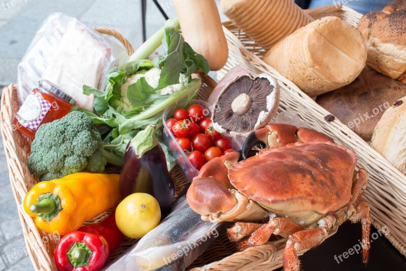 Basket Produce Crab Mushroom Colourful