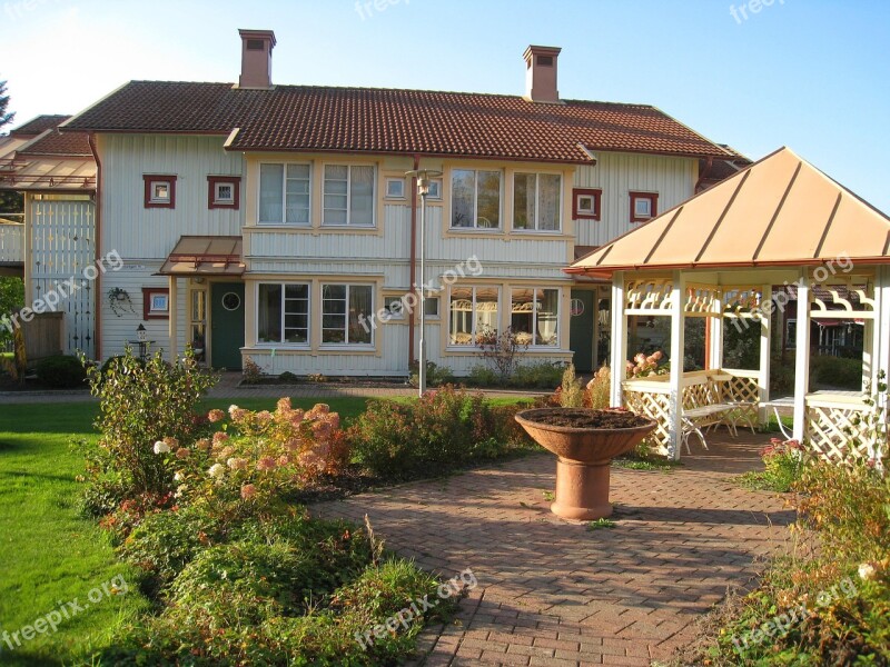 House Grass Sky Chimneys Gazebo