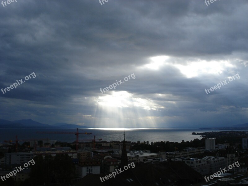 Clouds Sky Sun Light Lake