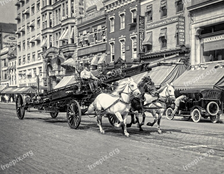 Firefighting Apparatus Old Vintage Historical Horse-drawn