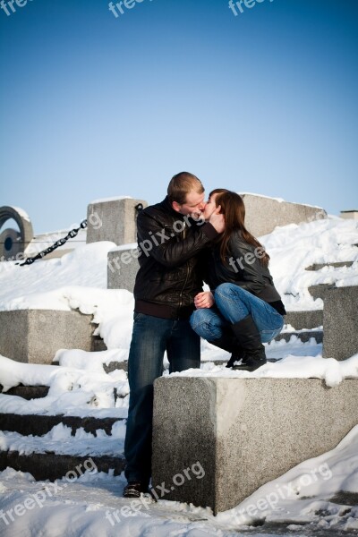 Kiss Winter February Happiness Love