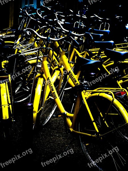 Bikes Yellow Amsterdam Street Bicycle