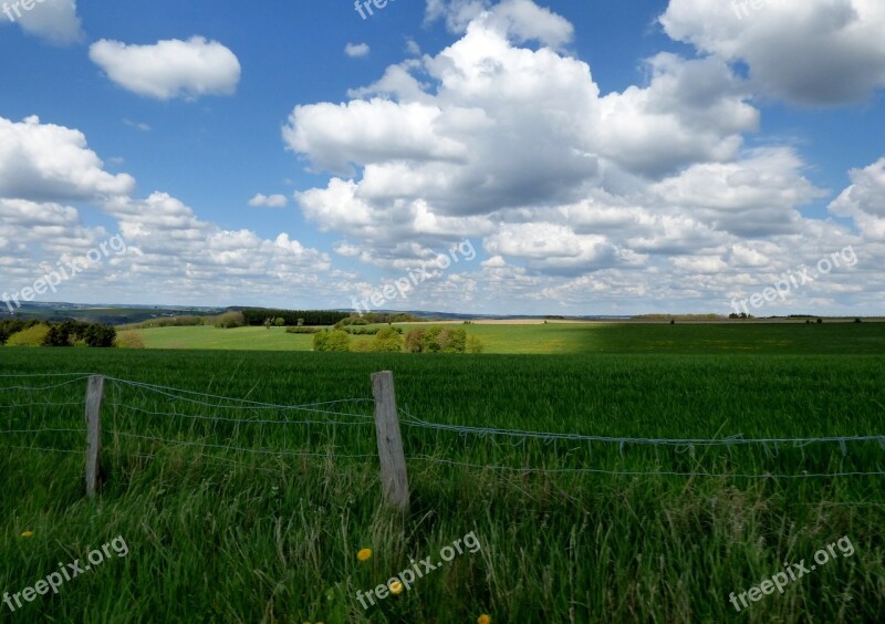 Clouds Cloudy Sky Landscape Fence Pasture