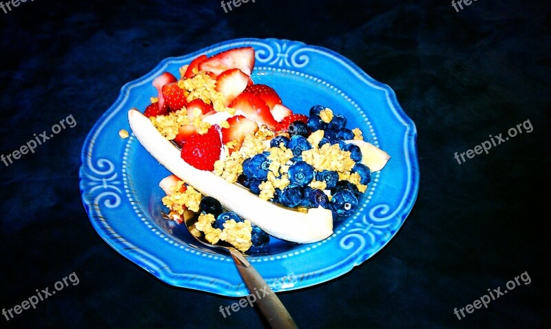 Muesli Blueberries Strawberries Food Fruit