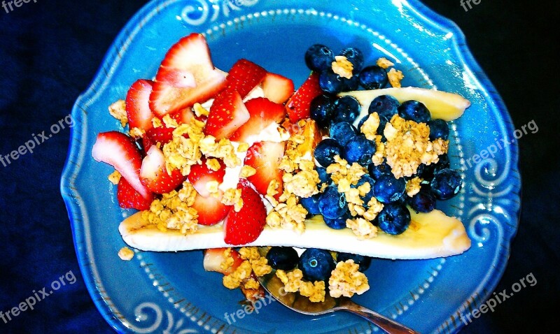 Muesli Blueberries Strawberries Food Fruit