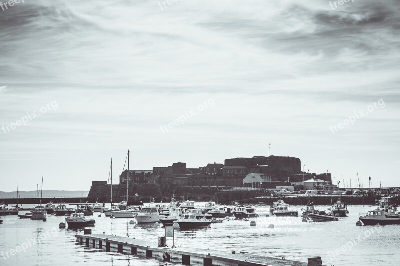 Castle Guernsey History Black And White Boats