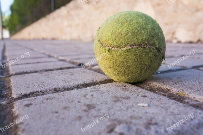 Tennis Ball Sidewalk Soil Game Tennis