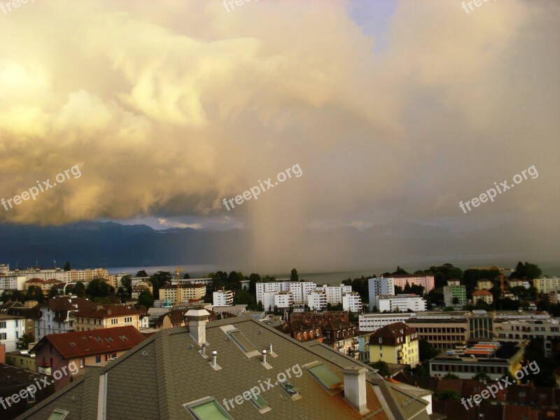 Waterspout Lake Rain Clouds Landscape