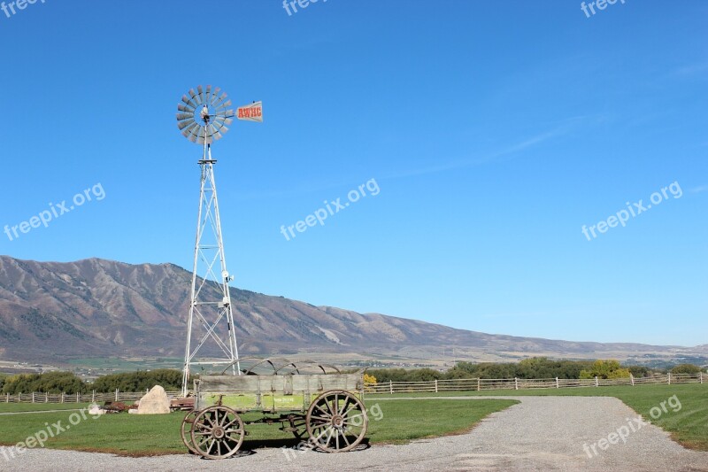 Windmill Farm Countryside Old Wagon