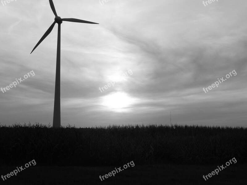 Pinwheel Wind Power Wind Energy Sunset Black And White