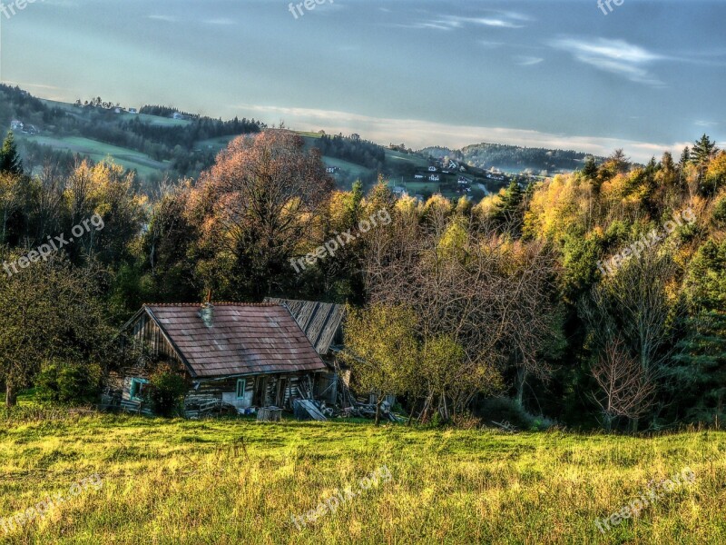 Cottage Nature Mountains Wooden House Autumn