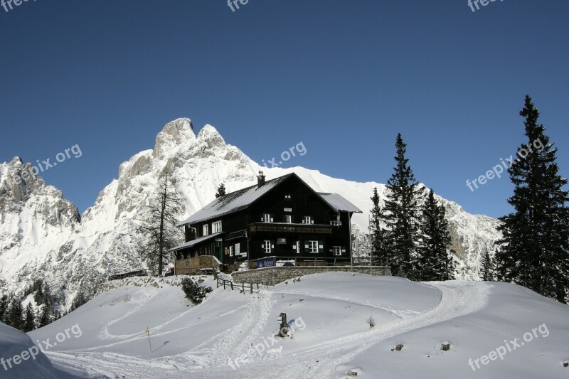 Alpine Mountains Refuge Winter Mountain Hut